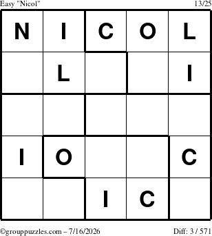 The grouppuzzles.com Easy Nicol puzzle for Thursday July 16, 2026
