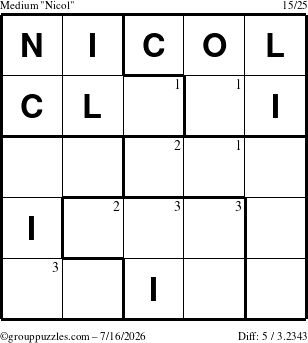 The grouppuzzles.com Medium Nicol puzzle for Thursday July 16, 2026 with the first 3 steps marked