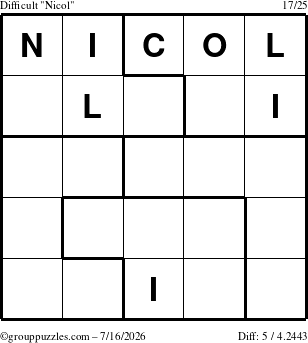 The grouppuzzles.com Difficult Nicol puzzle for Thursday July 16, 2026