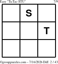 The grouppuzzles.com Easy TicTac-STU puzzle for Thursday July 16, 2026