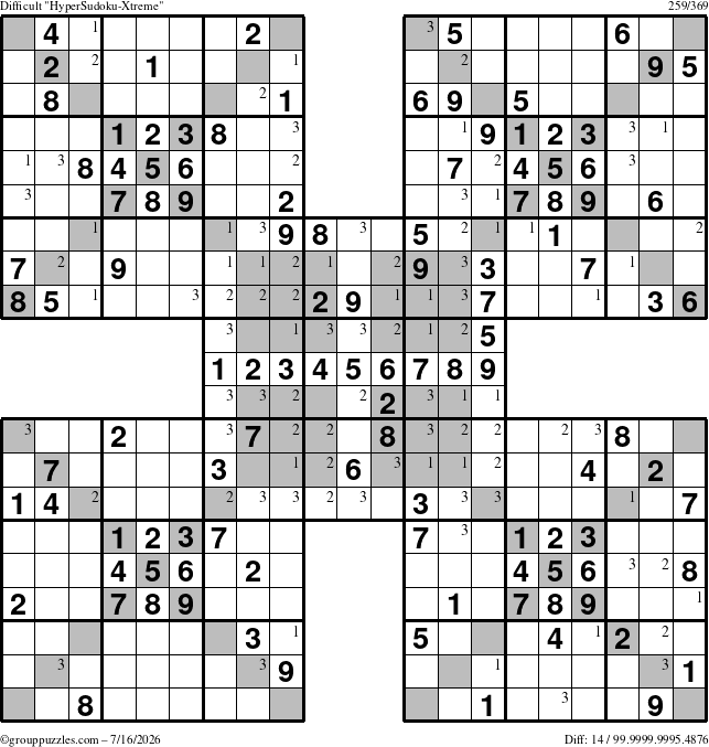 The grouppuzzles.com Difficult cover-HyperXtreme puzzle for Thursday July 16, 2026 with the first 3 steps marked