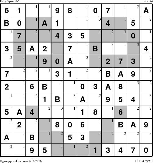 The grouppuzzles.com Easy tpsmith puzzle for Thursday July 16, 2026 with the first 3 steps marked