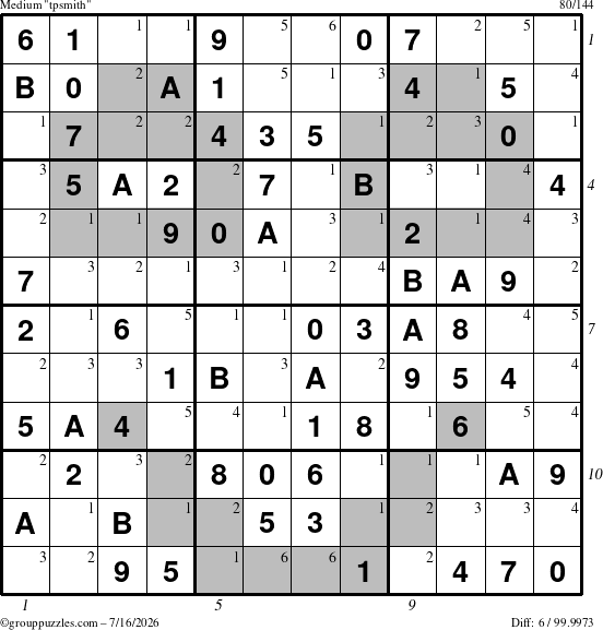 The grouppuzzles.com Medium tpsmith puzzle for Thursday July 16, 2026 with all 6 steps marked