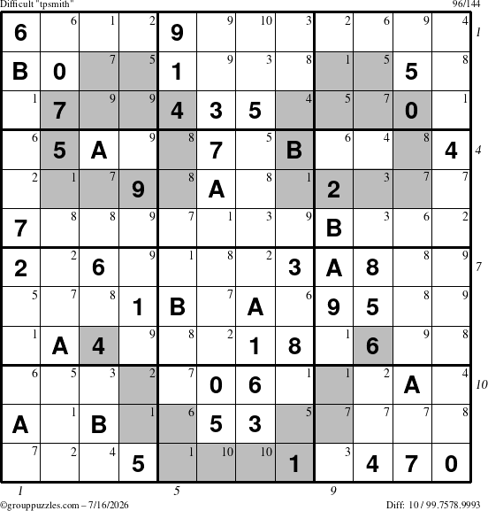 The grouppuzzles.com Difficult tpsmith puzzle for Thursday July 16, 2026 with all 10 steps marked