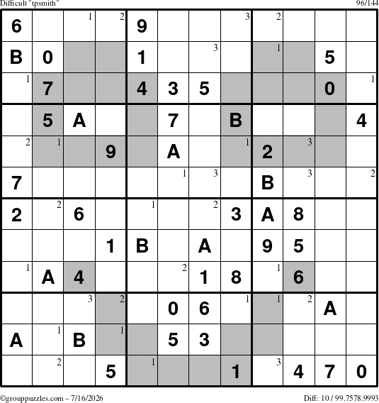 The grouppuzzles.com Difficult tpsmith puzzle for Thursday July 16, 2026 with the first 3 steps marked