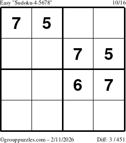 The grouppuzzles.com Easy Sudoku-4-5678 puzzle for Wednesday February 11, 2026