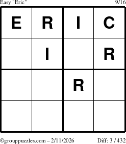 The grouppuzzles.com Easy Eric puzzle for Wednesday February 11, 2026