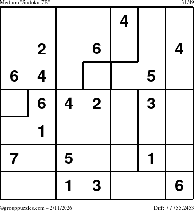 The grouppuzzles.com Medium Sudoku-7B puzzle for Wednesday February 11, 2026