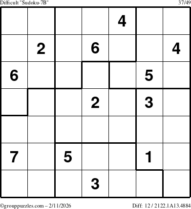 The grouppuzzles.com Difficult Sudoku-7B puzzle for Wednesday February 11, 2026