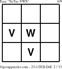 The grouppuzzles.com Easy TicTac-VWX puzzle for Wednesday February 11, 2026