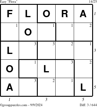 The grouppuzzles.com Easy Flora puzzle for Monday September 9, 2024 with all 3 steps marked