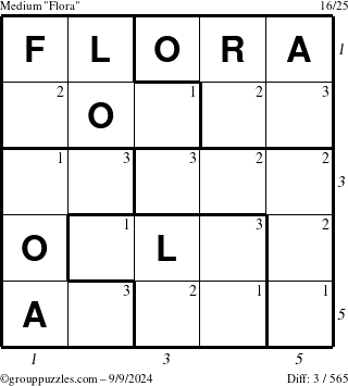 The grouppuzzles.com Medium Flora puzzle for Monday September 9, 2024 with all 3 steps marked