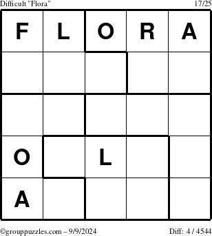 The grouppuzzles.com Difficult Flora puzzle for Monday September 9, 2024