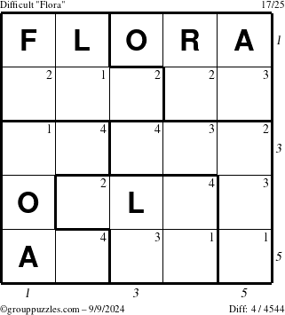 The grouppuzzles.com Difficult Flora puzzle for Monday September 9, 2024 with all 4 steps marked