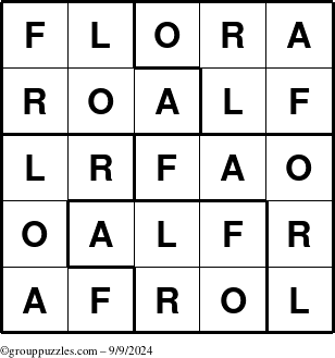 The grouppuzzles.com Answer grid for the Flora puzzle for Monday September 9, 2024