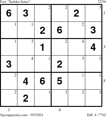 The grouppuzzles.com Easy Sudoku-Junior puzzle for Monday September 9, 2024 with all 4 steps marked