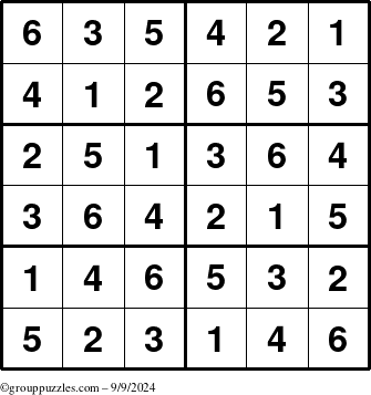 The grouppuzzles.com Answer grid for the Sudoku-Junior puzzle for Monday September 9, 2024