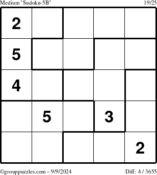 The grouppuzzles.com Medium Sudoku-5B puzzle for Monday September 9, 2024