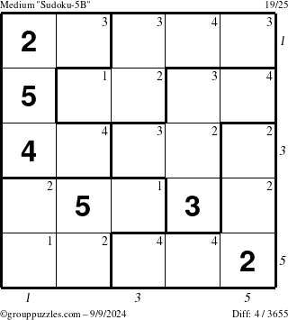 The grouppuzzles.com Medium Sudoku-5B puzzle for Monday September 9, 2024 with all 4 steps marked