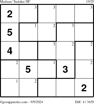 The grouppuzzles.com Medium Sudoku-5B puzzle for Monday September 9, 2024 with the first 3 steps marked