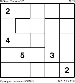 The grouppuzzles.com Difficult Sudoku-5B puzzle for Monday September 9, 2024