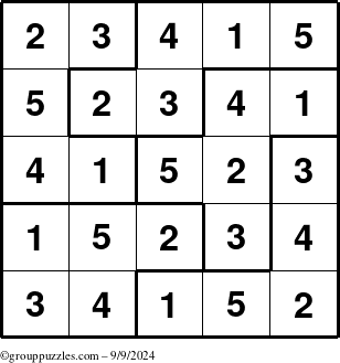 The grouppuzzles.com Answer grid for the Sudoku-5B puzzle for Monday September 9, 2024