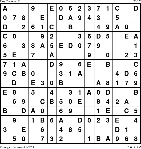 The grouppuzzles.com Easy Sudoku-15 puzzle for Monday September 9, 2024