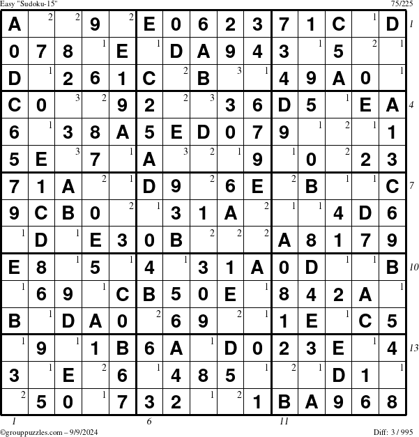 The grouppuzzles.com Easy Sudoku-15 puzzle for Monday September 9, 2024 with all 3 steps marked