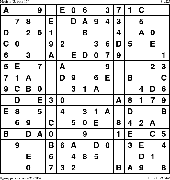 The grouppuzzles.com Medium Sudoku-15 puzzle for Monday September 9, 2024