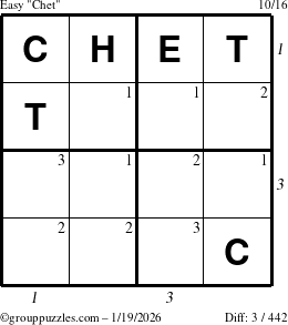 The grouppuzzles.com Easy Chet puzzle for Monday January 19, 2026 with all 3 steps marked
