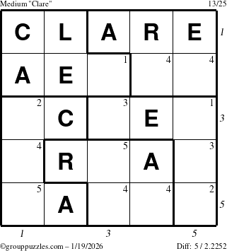 The grouppuzzles.com Medium Clare puzzle for Monday January 19, 2026 with all 5 steps marked