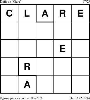 The grouppuzzles.com Difficult Clare puzzle for Monday January 19, 2026