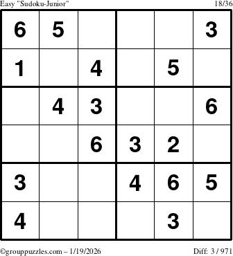 The grouppuzzles.com Easy Sudoku-Junior puzzle for Monday January 19, 2026