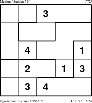 The grouppuzzles.com Medium Sudoku-5B puzzle for Monday January 19, 2026