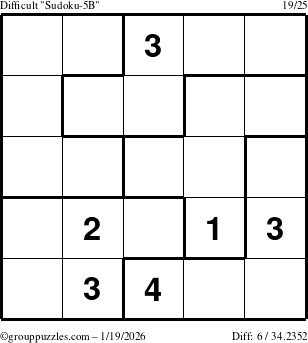 The grouppuzzles.com Difficult Sudoku-5B puzzle for Monday January 19, 2026
