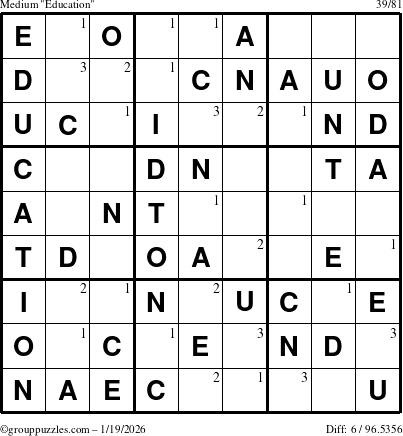 The grouppuzzles.com Medium Education-c1 puzzle for Monday January 19, 2026 with the first 3 steps marked