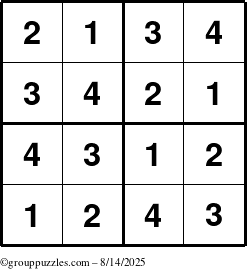 The grouppuzzles.com Answer grid for the Sudoku-4 puzzle for Thursday August 14, 2025