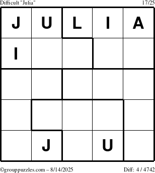 The grouppuzzles.com Difficult Julia puzzle for Thursday August 14, 2025