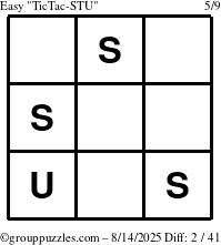 The grouppuzzles.com Easy TicTac-STU puzzle for Thursday August 14, 2025
