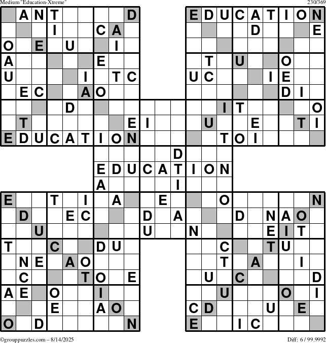 The grouppuzzles.com Medium Education-Xtreme puzzle for Thursday August 14, 2025