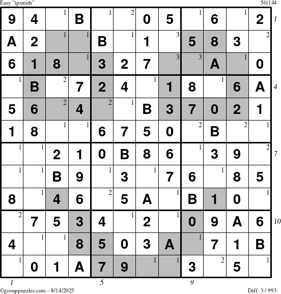 The grouppuzzles.com Easy tpsmith puzzle for Thursday August 14, 2025 with all 3 steps marked