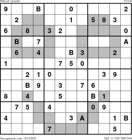 The grouppuzzles.com Difficult tpsmith puzzle for Thursday August 14, 2025