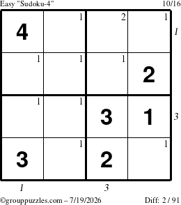 The grouppuzzles.com Easy Sudoku-4 puzzle for Sunday July 19, 2026 with all 2 steps marked
