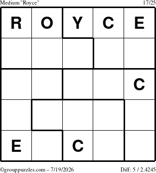 The grouppuzzles.com Medium Royce puzzle for Sunday July 19, 2026
