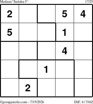 The grouppuzzles.com Medium Sudoku-5 puzzle for Sunday July 19, 2026