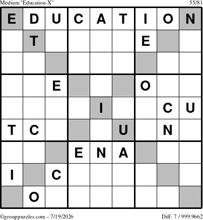 The grouppuzzles.com Medium Education-X puzzle for Sunday July 19, 2026