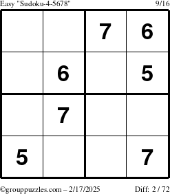 The grouppuzzles.com Easy Sudoku-4-5678 puzzle for Monday February 17, 2025