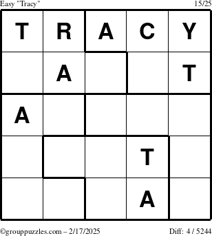 The grouppuzzles.com Easy Tracy puzzle for Monday February 17, 2025