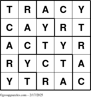 The grouppuzzles.com Answer grid for the Tracy puzzle for Monday February 17, 2025