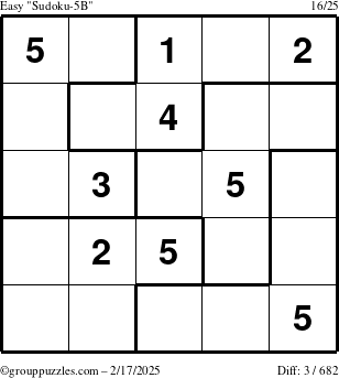 The grouppuzzles.com Easy Sudoku-5B puzzle for Monday February 17, 2025